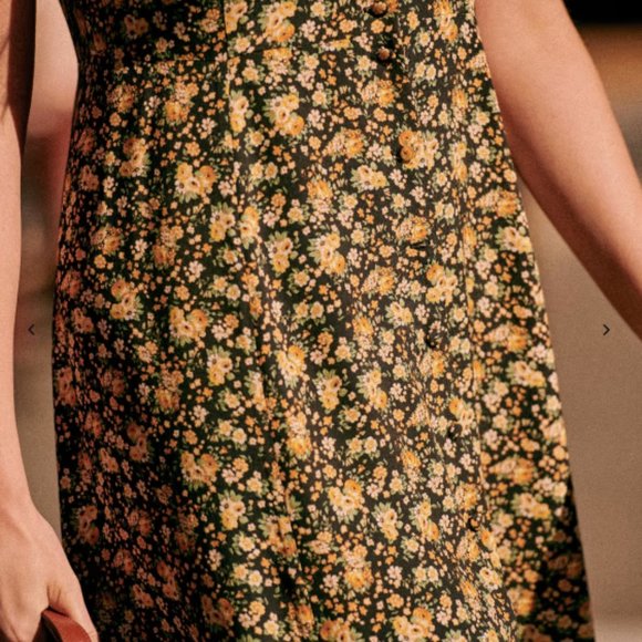 Sezane Vivienne Midi Dress | Black & Yellow Blossoms | Size 38 - Picture 5 of 11